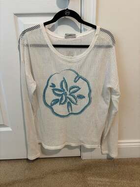 Spirit L/S Boatneck Top Sand Dollar Mesh White Size Medium